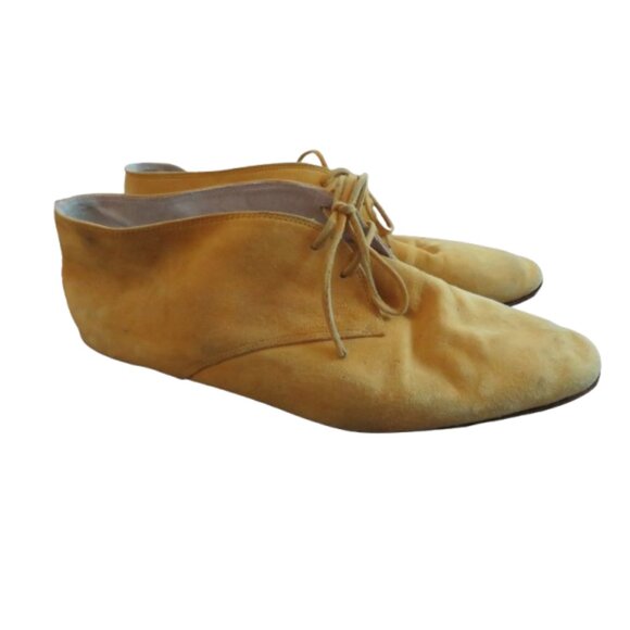 VINTAGE GUCCI Butter Yellow Suede Chukka Lace Up Flat Boots Booties - Size US 6 - Picture 1 of 15